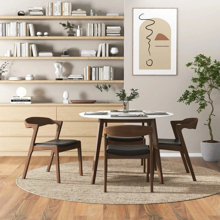 Dakota Mid-Century Solid Wood Dining Chair Set with Black Leather Upholstery Set Of 2 Default -DTYStore