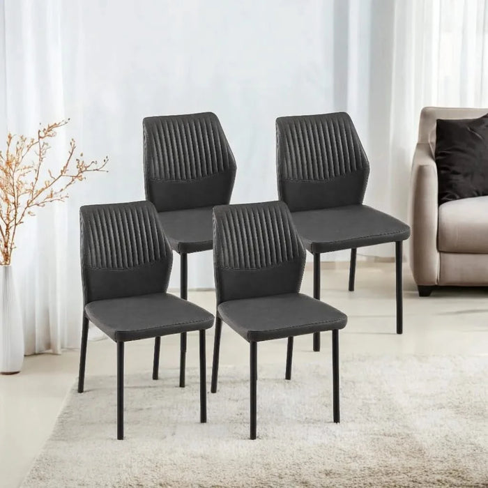 Dark Grey PU Leather Dining Chairs Set of 4 Faux Leather Dining Chairs Living Room Chair Modern Kitchen Armless Side Chair with Metal Legs(Set of 4) Default -DTYStore