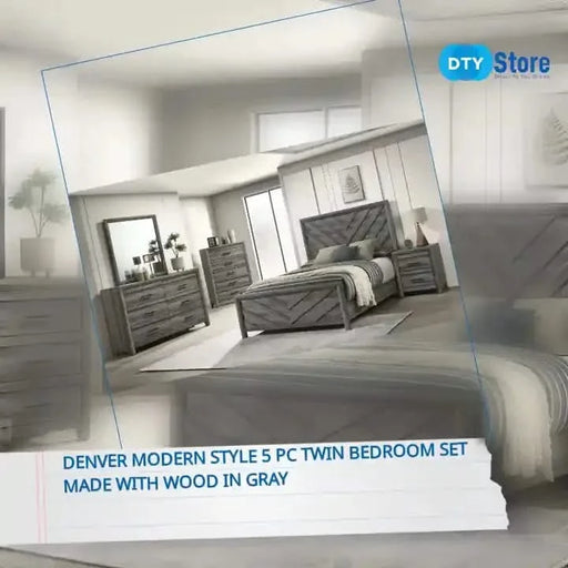 Denver Modern Style 5 Pc Twin Bedroom Set Made with Wood in Gray Default -DTYStore
