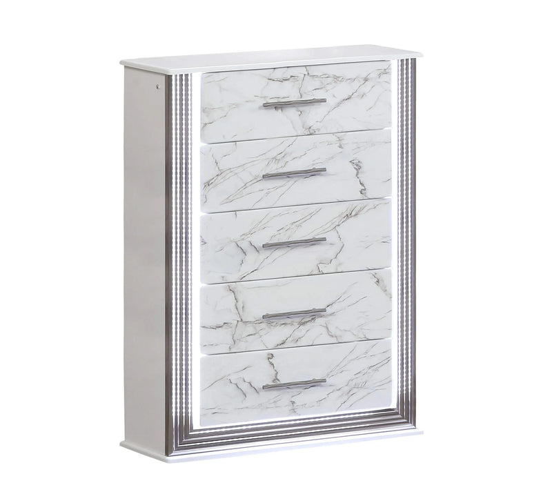 Desire King 5-Piece Bedroom Set – LED Upholstered Bed, Marble-Fronted Storage Units, and Metallic Accents for a Complete and Luxurious Bedroom Makeover Default -DTYStore