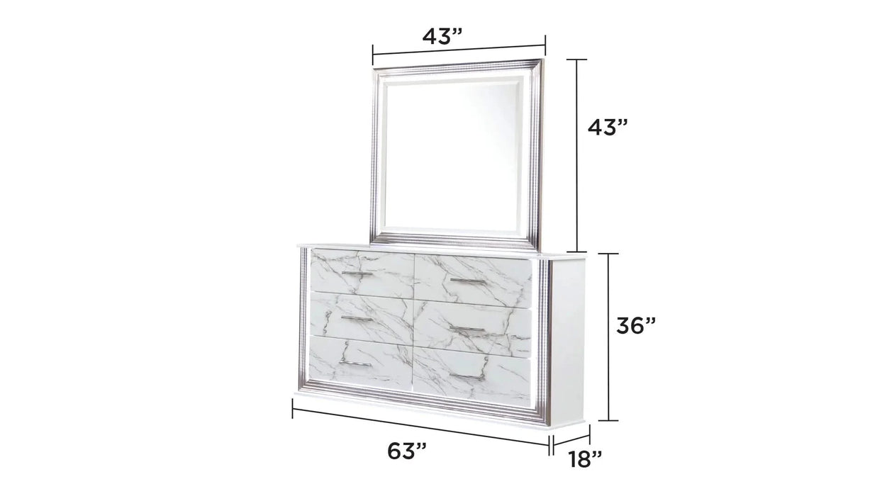 Desire Queen 4-Piece Bedroom Set – LED Upholstered Bed, Marble-Finished Storage, and Metallic Trim for a Sophisticated Contemporary Retreat Default -DTYStore