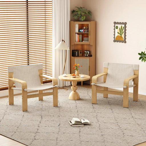 Detachable and washable Oak Accent Chair Wide Armrest Mid-Century Lounge Chair Linen Fabric Armchair & Solid Wood Frame for Living Room, Bedroom, Balcony, (White) Default -DTYStore