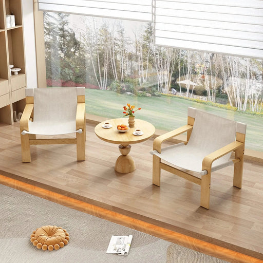 Detachable and washable Oak Accent Chair Wide Armrest Mid-Century Lounge Chair Linen Fabric Armchair & Solid Wood Frame for Living Room, Bedroom, Balcony, (White) Default -DTYStore