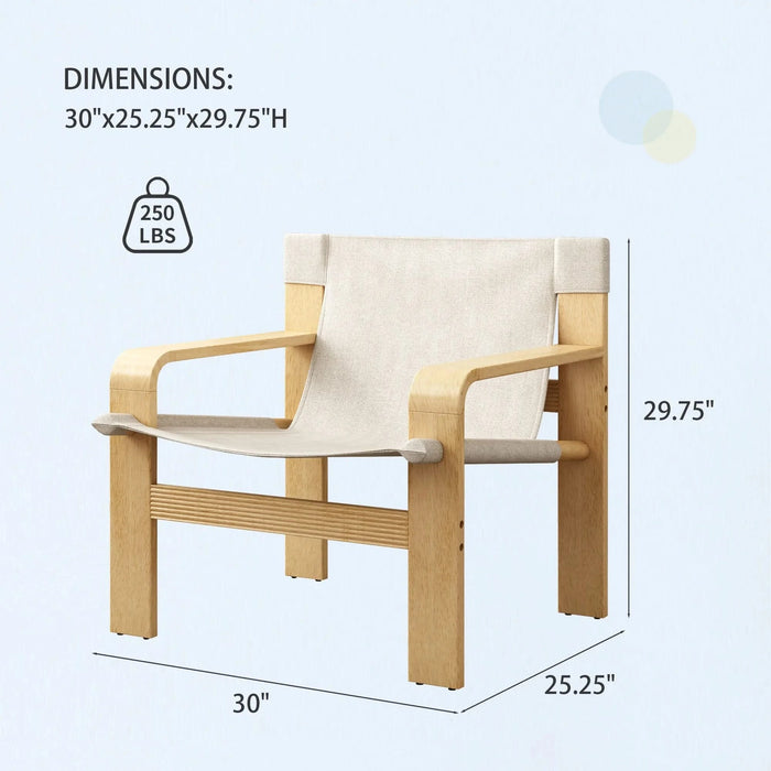 Detachable and washable Oak Accent Chair Wide Armrest Mid-Century Lounge Chair Linen Fabric Armchair & Solid Wood Frame for Living Room, Bedroom, Balcony, (White) Default -DTYStore