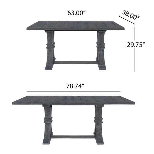 Devingo Extendable Dining Table Rustic Style Gray Solid Wood MDF 63-78.74 inches Default -DTYStore