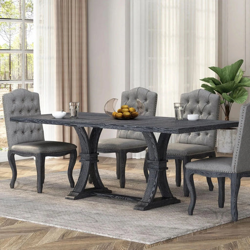 Devingo Extendable Dining Table Rustic Style Gray Solid Wood MDF 63-78.74 inches Default -DTYStore