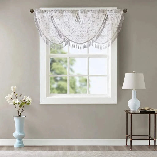 Diamond Sheer Embroidered Waterfall Valance White/Grey 38x46' Default -DTYStore