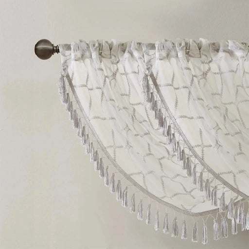 Diamond Sheer Embroidered Waterfall Valance White/Grey 38x46' Default -DTYStore