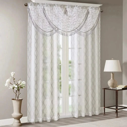 Diamond Sheer Embroidered Waterfall Valance White/Grey 38x46' Default -DTYStore