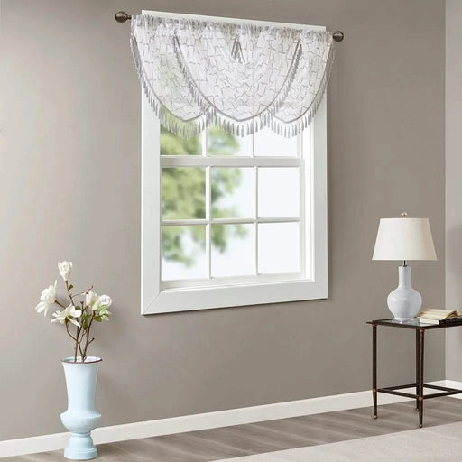 Diamond Sheer Embroidered Waterfall Valance White/Grey 38x46' Default -DTYStore