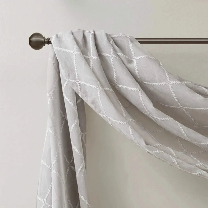 Diamond Sheer Embroidered Window Scarf Default -DTYStore