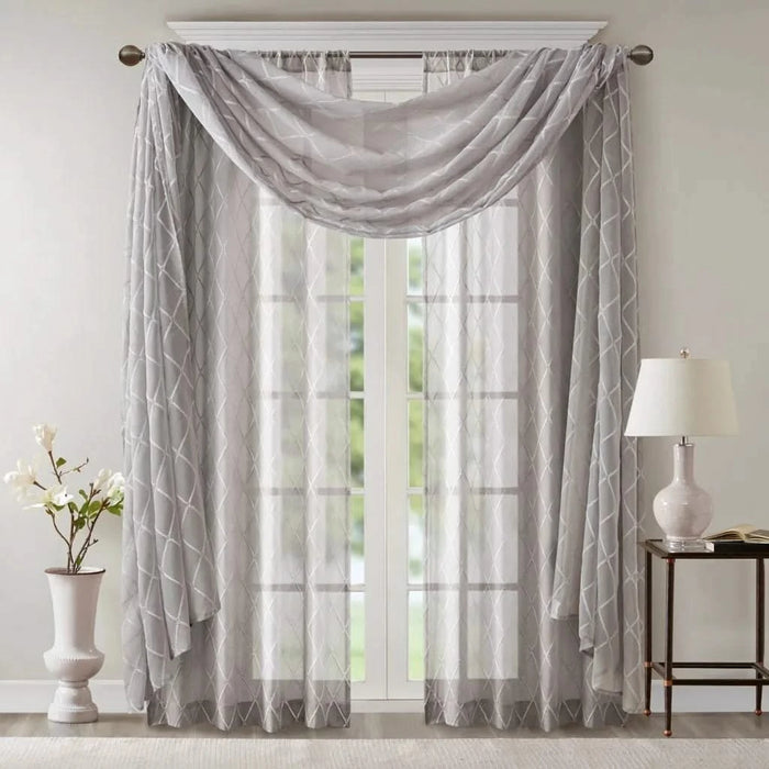 Diamond Sheer Embroidered Window Scarf Default -DTYStore