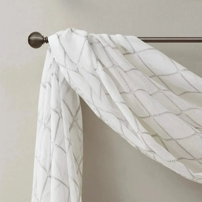 Diamond Sheer Embroidered Window Scarf Default -DTYStore