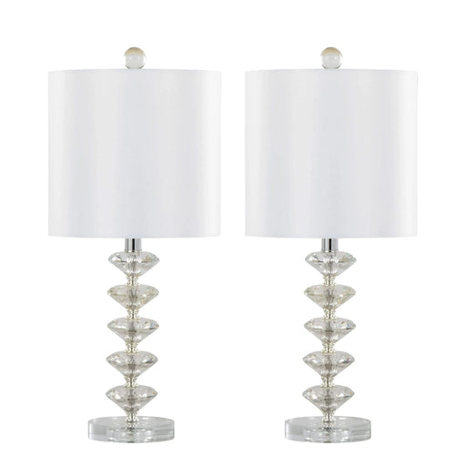 Diamond Stacked 23' Contemporary Crystal Table Lamp in Clear K9 Crystal with Off-White Silk-Like Shade and Chrome Metal Accents from Grandview Gallery by LumiSource - Set of 2 Default -DTYStore