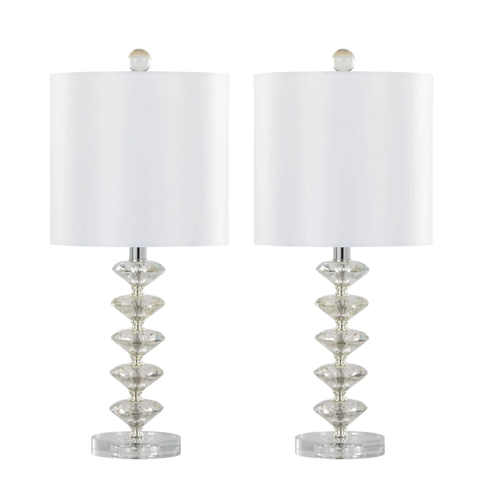 Diamond Stacked 23' Contemporary Crystal Table Lamp in Clear K9 Crystal with Off-White Silk-Like Shade and Chrome Metal Accents from Grandview Gallery by LumiSource - Set of 2 Default -DTYStore