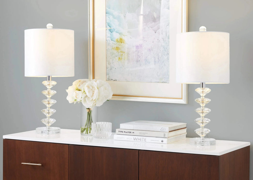 Diamond Stacked 23' Contemporary Crystal Table Lamp in Clear K9 Crystal with Off-White Silk-Like Shade and Chrome Metal Accents from Grandview Gallery by LumiSource - Set of 2 Default -DTYStore