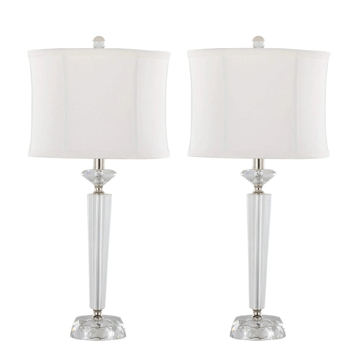 Diamond Torch 25.75' Contemporary Crystal Table Lamp in Clear K9 Crystal with Off-White Linen Shade and Polished Nickel Accents from Grandview Gallery by LumiSource - Set of 2 Default -DTYStore