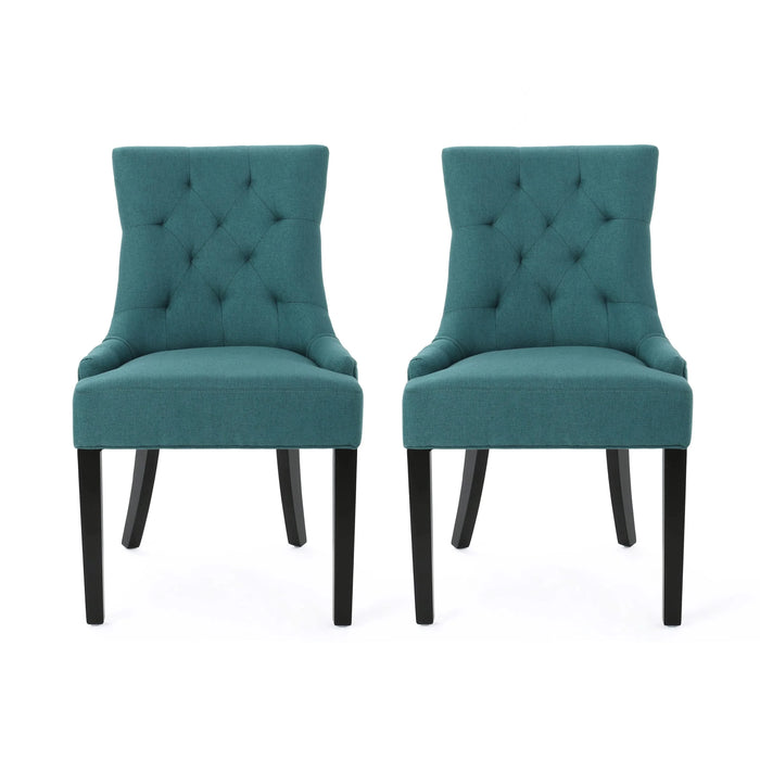 Dining Chair Set of 2 with Upholstered Diamond Tufting and Espresso Birch Legs, Teal Default -DTYStore