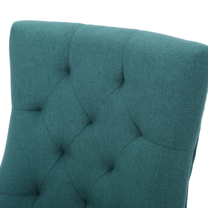 Dining Chair Set of 2 with Upholstered Diamond Tufting and Espresso Birch Legs, Teal Default -DTYStore