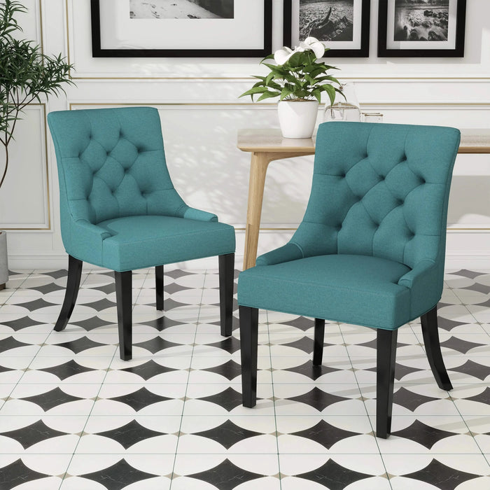 Dining Chair Set of 2 with Upholstered Diamond Tufting and Espresso Birch Legs, Teal Default -DTYStore