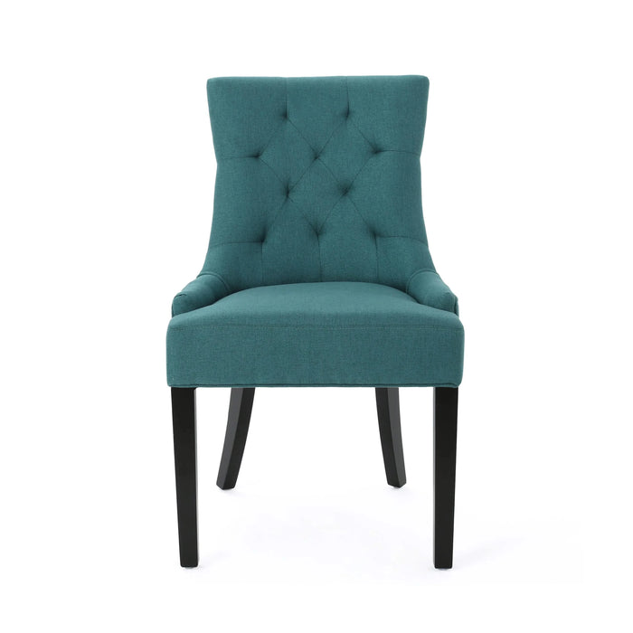 Dining Chair Set of 2 with Upholstered Diamond Tufting and Espresso Birch Legs, Teal Default -DTYStore