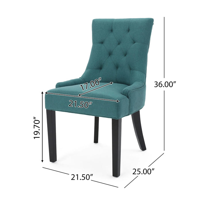 Dining Chair Set of 2 with Upholstered Diamond Tufting and Espresso Birch Legs, Teal Default -DTYStore