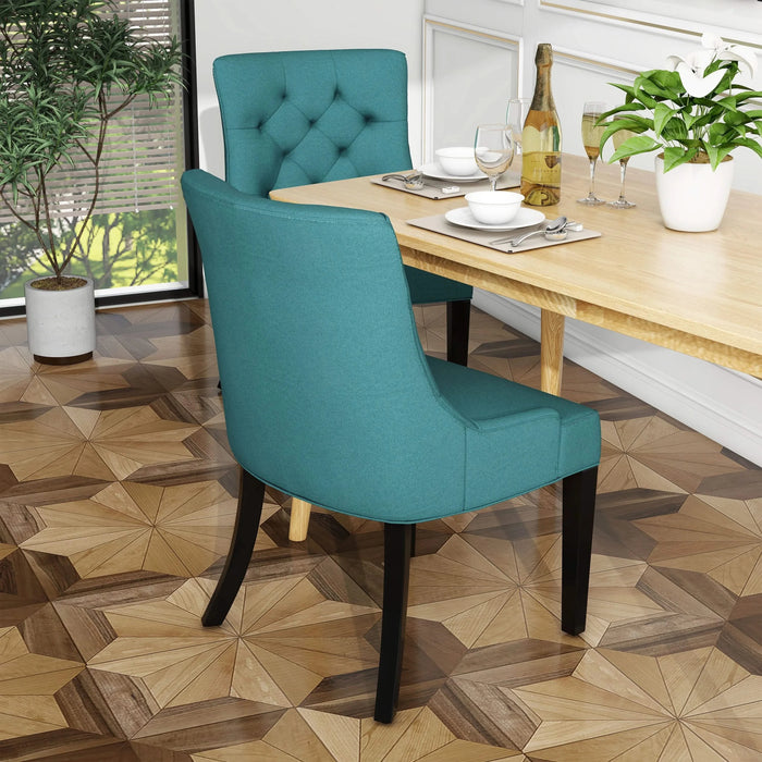 Dining Chair Set of 2 with Upholstered Diamond Tufting and Espresso Birch Legs, Teal Default -DTYStore