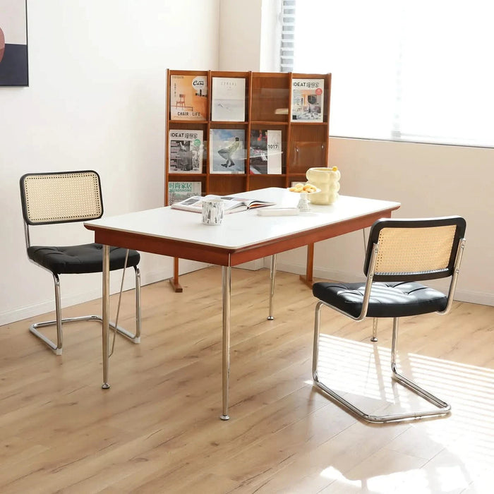 Dining Chairs Set of 2, Fauex Leather Rattan Side Accent Chairs with Chrome Legs, Modern Mid Century Breuer Designed Chairs, Upholstered Dining Living Room Kitchen Chairs (Black-2pcs) Default -DTYStore