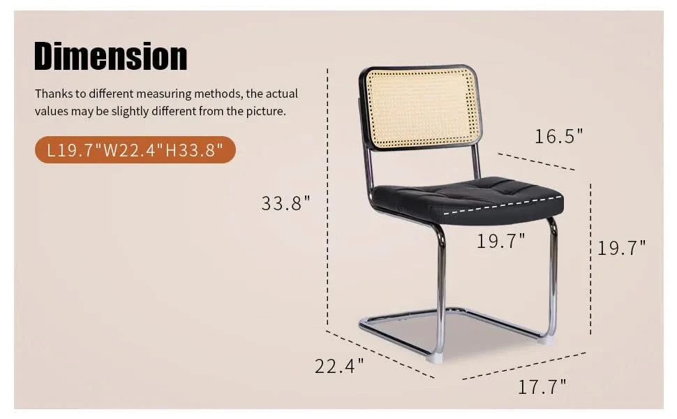 Dining Chairs Set of 2, Fauex Leather Rattan Side Accent Chairs with Chrome Legs, Modern Mid Century Breuer Designed Chairs, Upholstered Dining Living Room Kitchen Chairs (Black-2pcs) Default -DTYStore