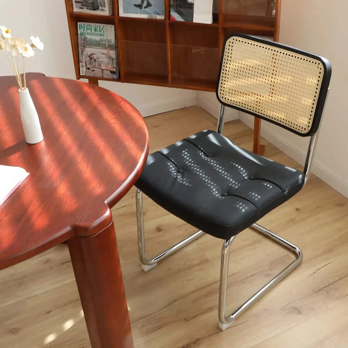 Dining Chairs Set of 2, Fauex Leather Rattan Side Accent Chairs with Chrome Legs, Modern Mid Century Breuer Designed Chairs, Upholstered Dining Living Room Kitchen Chairs (Black-2pcs) Default -DTYStore