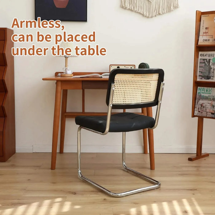 Dining Chairs Set of 2, Fauex Leather Rattan Side Accent Chairs with Chrome Legs, Modern Mid Century Breuer Designed Chairs, Upholstered Dining Living Room Kitchen Chairs (Black-2pcs) Default -DTYStore