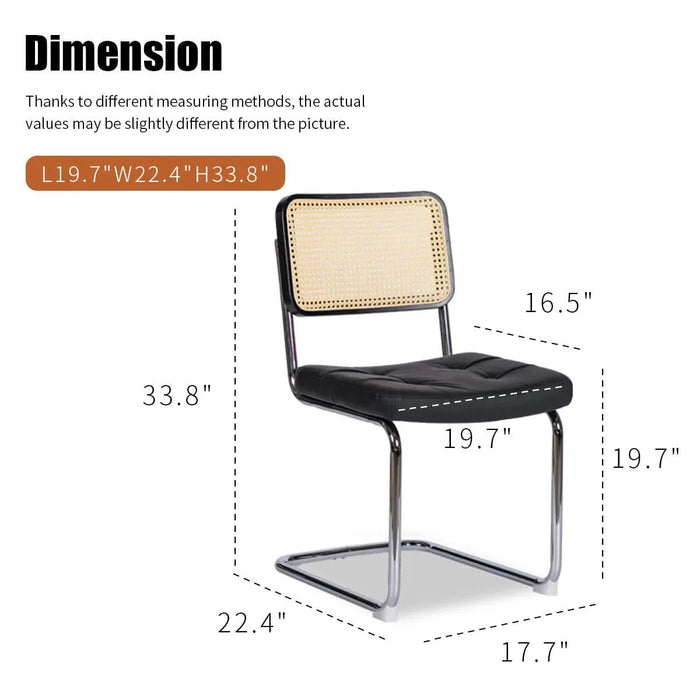 Dining Chairs Set of 2, Fauex Leather Rattan Side Accent Chairs with Chrome Legs, Modern Mid Century Breuer Designed Chairs, Upholstered Dining Living Room Kitchen Chairs (Black-2pcs) Default -DTYStore