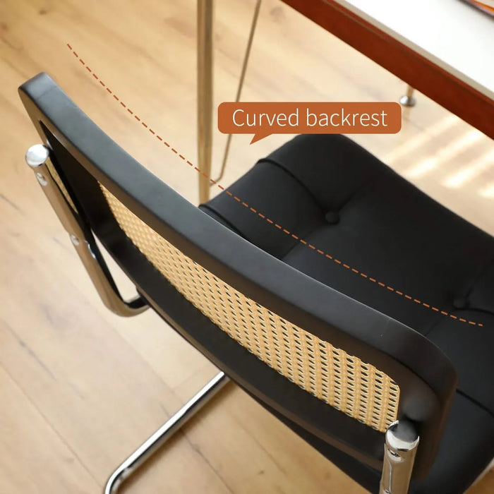 Dining Chairs Set of 2, Fauex Leather Rattan Side Accent Chairs with Chrome Legs, Modern Mid Century Breuer Designed Chairs, Upholstered Dining Living Room Kitchen Chairs (Black-2pcs) Default -DTYStore