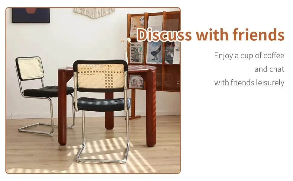 Dining Chairs Set of 2, Fauex Leather Rattan Side Accent Chairs with Chrome Legs, Modern Mid Century Breuer Designed Chairs, Upholstered Dining Living Room Kitchen Chairs (Black-2pcs) Default -DTYStore