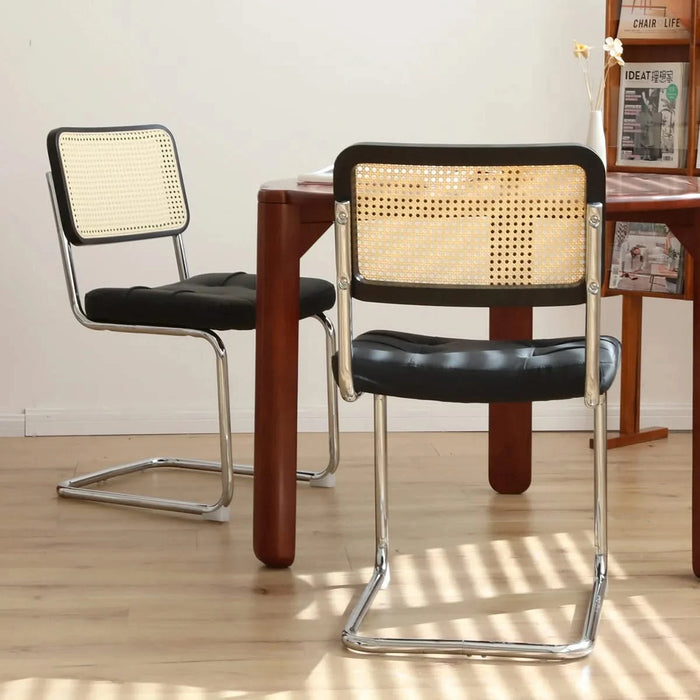 Dining Chairs Set of 2, Fauex Leather Rattan Side Accent Chairs with Chrome Legs, Modern Mid Century Breuer Designed Chairs, Upholstered Dining Living Room Kitchen Chairs (Black-2pcs) Default -DTYStore