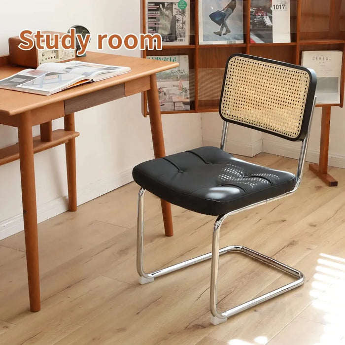 Dining Chairs Set of 2, Fauex Leather Rattan Side Accent Chairs with Chrome Legs, Modern Mid Century Breuer Designed Chairs, Upholstered Dining Living Room Kitchen Chairs (Black-2pcs) Default -DTYStore