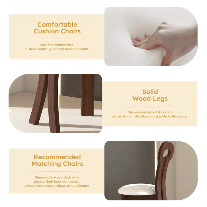 Dining Chairs Set of 2, Key-design Home Chairs, PU Leather Solid Wooden Dining Chairs with White Round Cushion for Kitchen Dining Room-Deep Walnut Brown Default -DTYStore