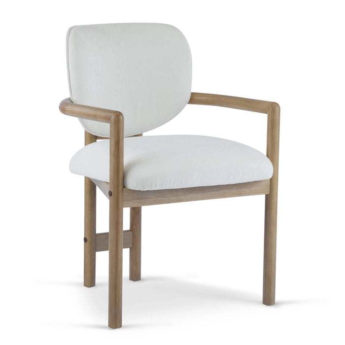 Dining Chairs Set of 2 Upholstered Arm Chairs, Rubber Wood Accent Chairs White Fabric Seating, 300 LBS Weight Capacity Default -DTYStore