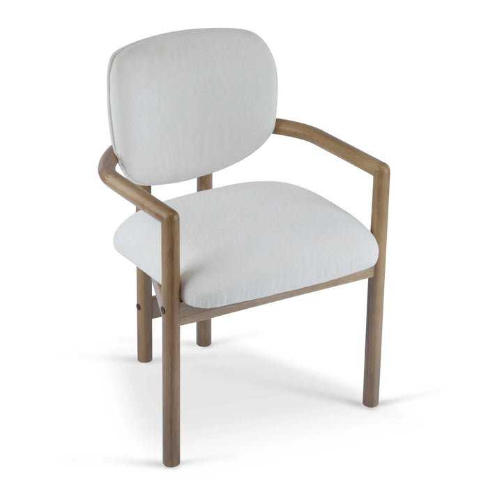 Dining Chairs Set of 2 Upholstered Arm Chairs, Rubber Wood Accent Chairs White Fabric Seating, 300 LBS Weight Capacity Default -DTYStore