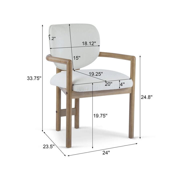 Dining Chairs Set of 2 Upholstered Arm Chairs, Rubber Wood Accent Chairs White Fabric Seating, 300 LBS Weight Capacity Default -DTYStore