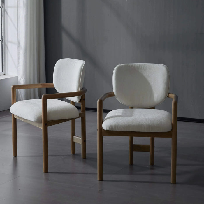 Dining Chairs Set of 2 Upholstered Arm Chairs, Rubber Wood Accent Chairs White Fabric Seating, 300 LBS Weight Capacity Default -DTYStore