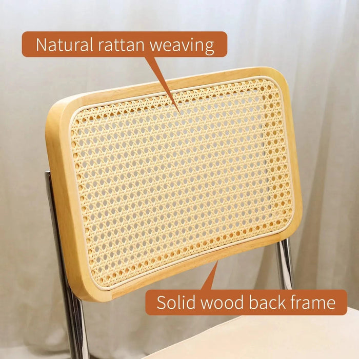 Dining Chairs Set of 2, Velvet Rattan Side Accent Chairs with Chrome Legs, Modern Mid Century Breuer Designed Chairs, Upholstered Dining Living Room Kitchen Chairs (Champagne-2pcs) Default -DTYStore