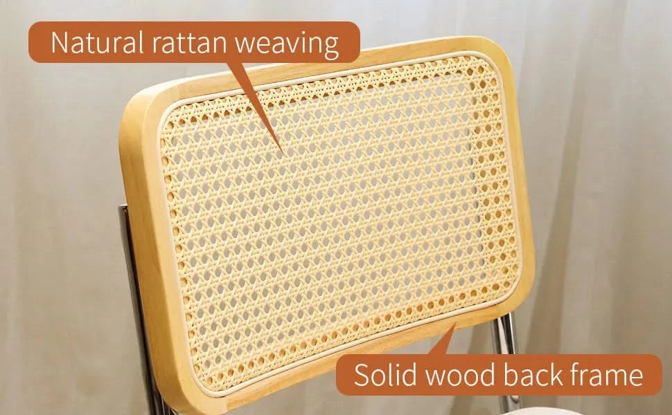 Dining Chairs Set of 2, Velvet Rattan Side Accent Chairs with Chrome Legs, Modern Mid Century Breuer Designed Chairs, Upholstered Dining Living Room Kitchen Chairs (Champagne-2pcs) Default -DTYStore