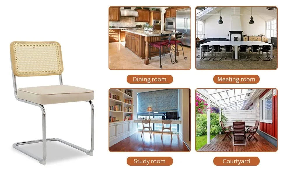 Dining Chairs Set of 2, Velvet Rattan Side Accent Chairs with Chrome Legs, Modern Mid Century Breuer Designed Chairs, Upholstered Dining Living Room Kitchen Chairs (Champagne-2pcs) Default -DTYStore