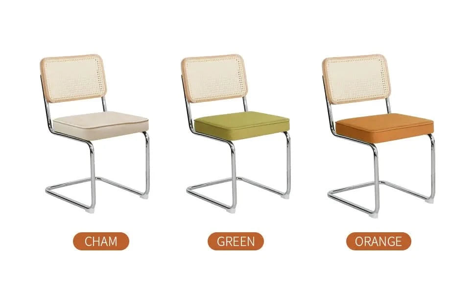 Dining Chairs Set of 2, Velvet Rattan Side Accent Chairs with Chrome Legs, Modern Mid Century Breuer Designed Chairs, Upholstered Dining Living Room Kitchen Chairs (Champagne-2pcs) Default -DTYStore