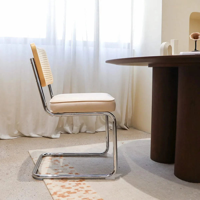 Dining Chairs Set of 2, Velvet Rattan Side Accent Chairs with Chrome Legs, Modern Mid Century Breuer Designed Chairs, Upholstered Dining Living Room Kitchen Chairs (Champagne-2pcs) Default -DTYStore