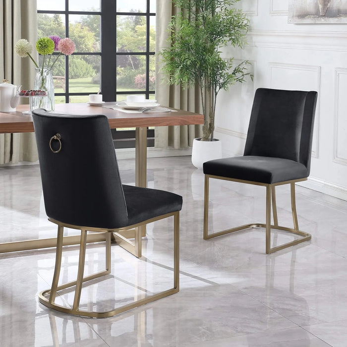 Dining Chairs, Velvet Upolstered Side Chair, Gold Metal Legs (Set of 2) - Black Default -DTYStore