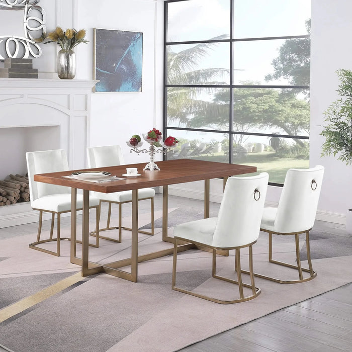 Dining Chairs, Velvet Upolstered Side Chair, Gold Metal Legs (Set of 2) - White Default -DTYStore