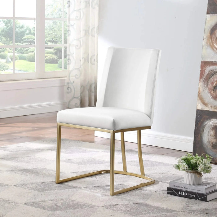 Dining Chairs, Velvet Upolstered Side Chair, Gold Metal Legs (Set of 2) - White Default -DTYStore