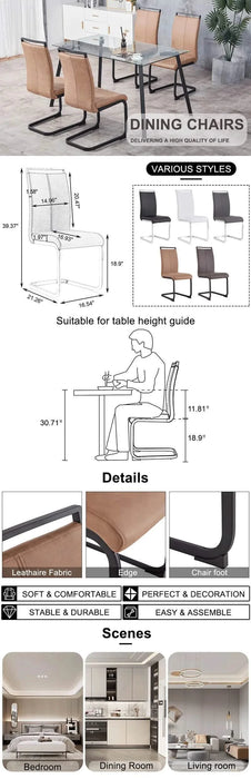 Dining Chairs,tech cloth High Back Upholstered Side Chair with C-shaped Tube Black Metal Legs for Dining Room Kitchen Vanity Patio Club Guest Office chair (Set of 2) Brown1162 Default -DTYStore